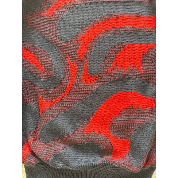 Vintage Mondi Abstract Red & Gray Patterned Sweater Knit Material Unisex Fit Lon - Picture 6 of 10